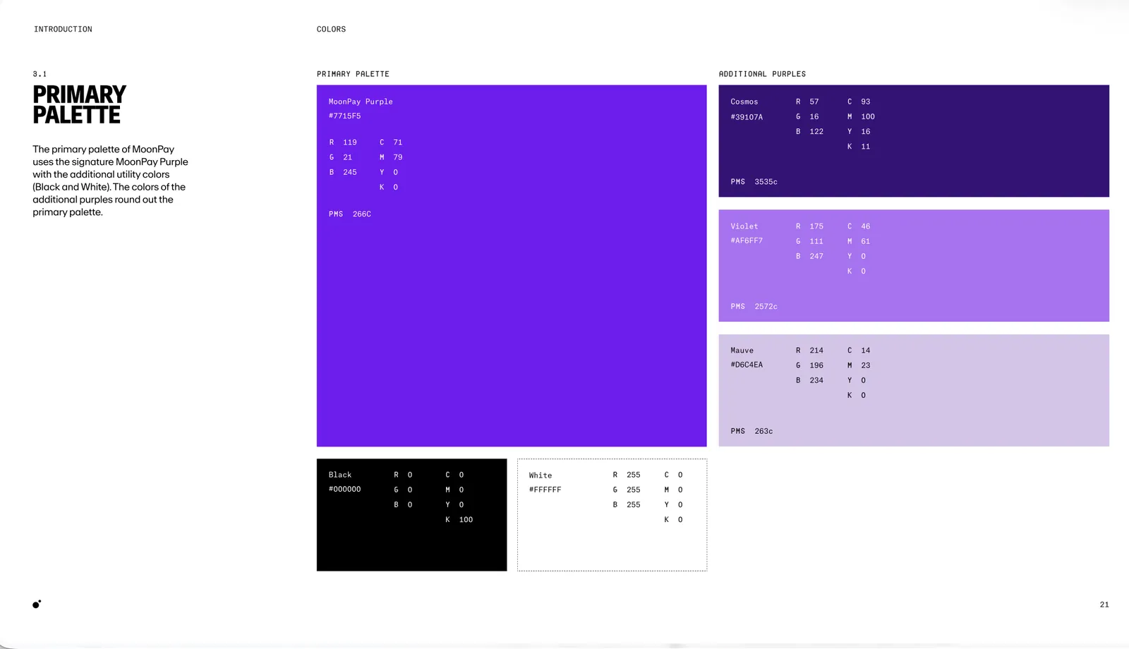 MoonPay brand guidelines, primary palette